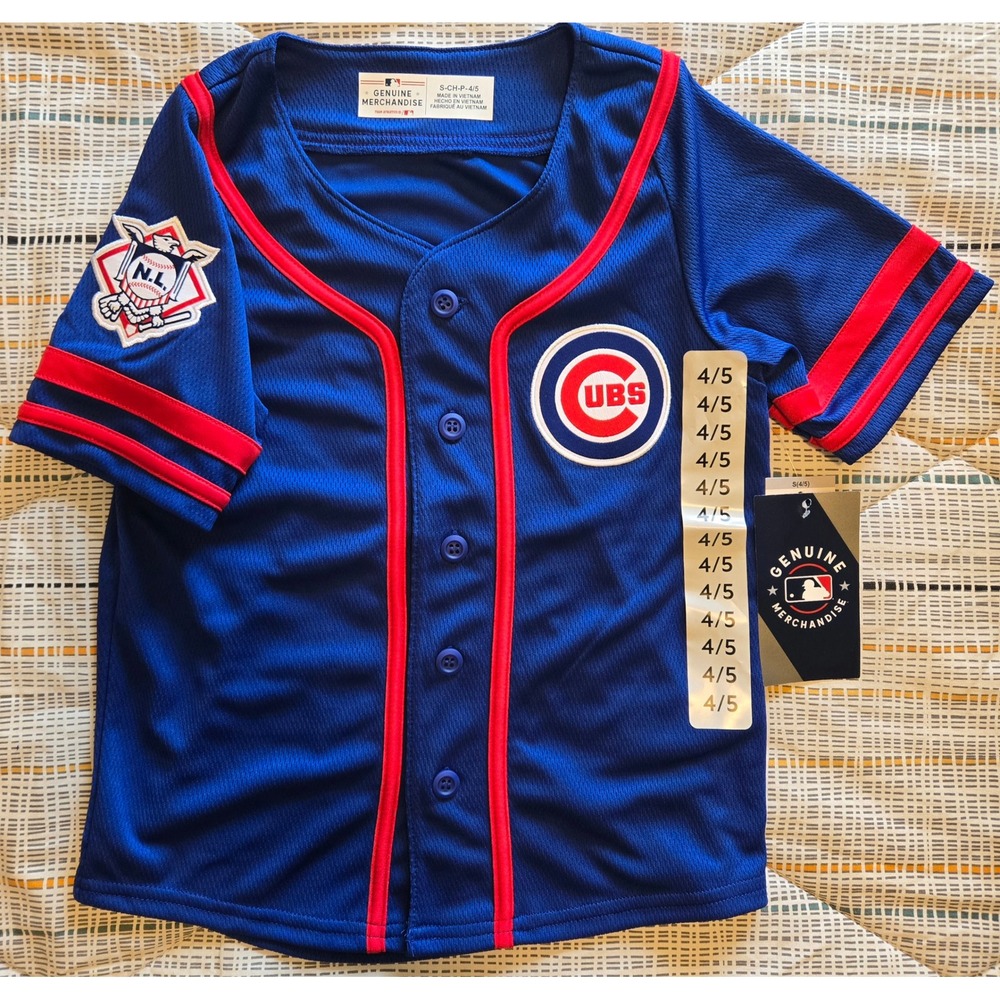 MLB Chicago Cubs Youth Baseball Jersey Blue Red Genuine Merchandise S 4/5 New